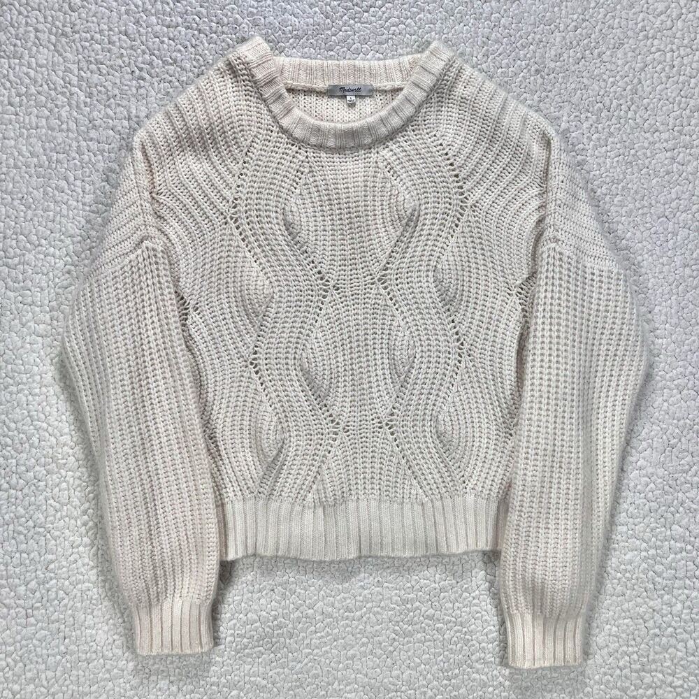 Madewell‎ Cable Knit Sweater Women’s L Cream Wool Alpaca Chunky Cozy Minimalist
